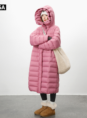大嘎daga富家千金粉色独特漂亮白鸭绒大被子排骨羽绒服女长款2025