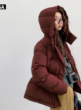 大嘎daga新年穿搭高端洋气红色休闲短款羽绒服女士小个子外套冬季