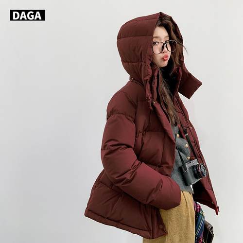 洋气红色短款羽绒服女休闲连帽