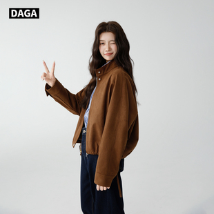 小个子休闲夹克 工装 大嘎daga美拉德棕色外套女2026新款 春立领短款