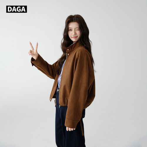 DAGA休闲短款立领棕色工装外套女