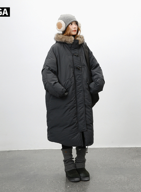 大嘎daga韩系2025超火冬装外套防风连帽毛领长款派克工装羽绒服女