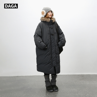 羽绒服女 派克工装 大嘎daga韩系2025超火冬装 外套防风连帽毛领长款