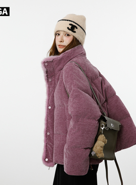 大嘎daga真水貂毛拼接90白鸭绒2026巨好看的羽绒服女立领短面包服