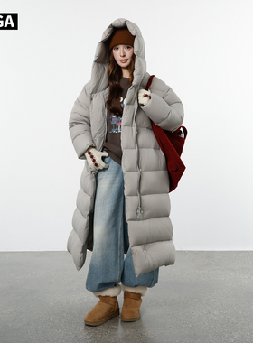大嘎daga寒潮大被子0压感300g+极寒90白鸭绒泡芙羽绒服女长款过膝
