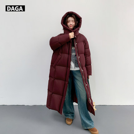 大嘎daga超好看90绒酒红色羽绒服秋冬高级感女款冬季2024新款长款