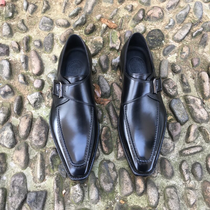 固特异纯手工定制男鞋商务英伦正装鞋孟克单搭扣方头真皮透气鞋
