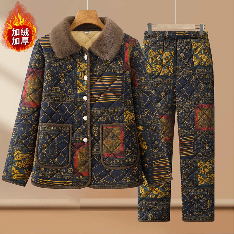 奶奶冬装睡衣套装女中老年人家居棉衣棉裤加绒妈妈加厚保暖两件套