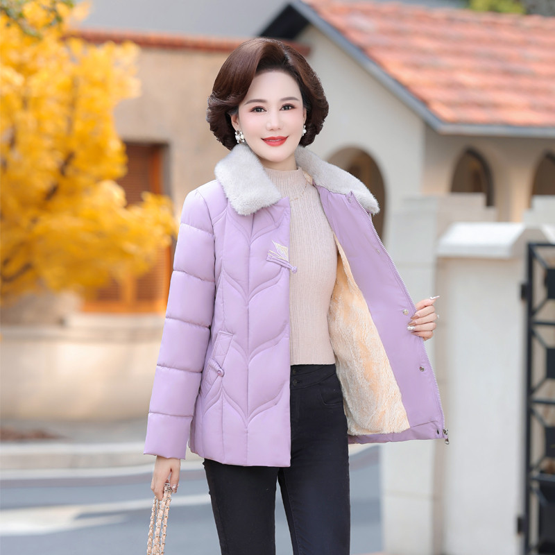 中年妈妈秋冬装新中式小棉袄短款中老年女翻领加绒加厚棉衣外套女