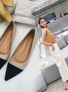 大码平底女鞋41-43尖头浅口拼接奶奶鞋平跟小码31孕妇32单鞋33潮