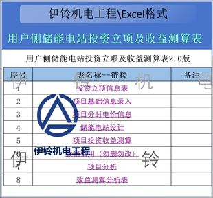 用户侧储能电站投资立项及收益测算表2.0版