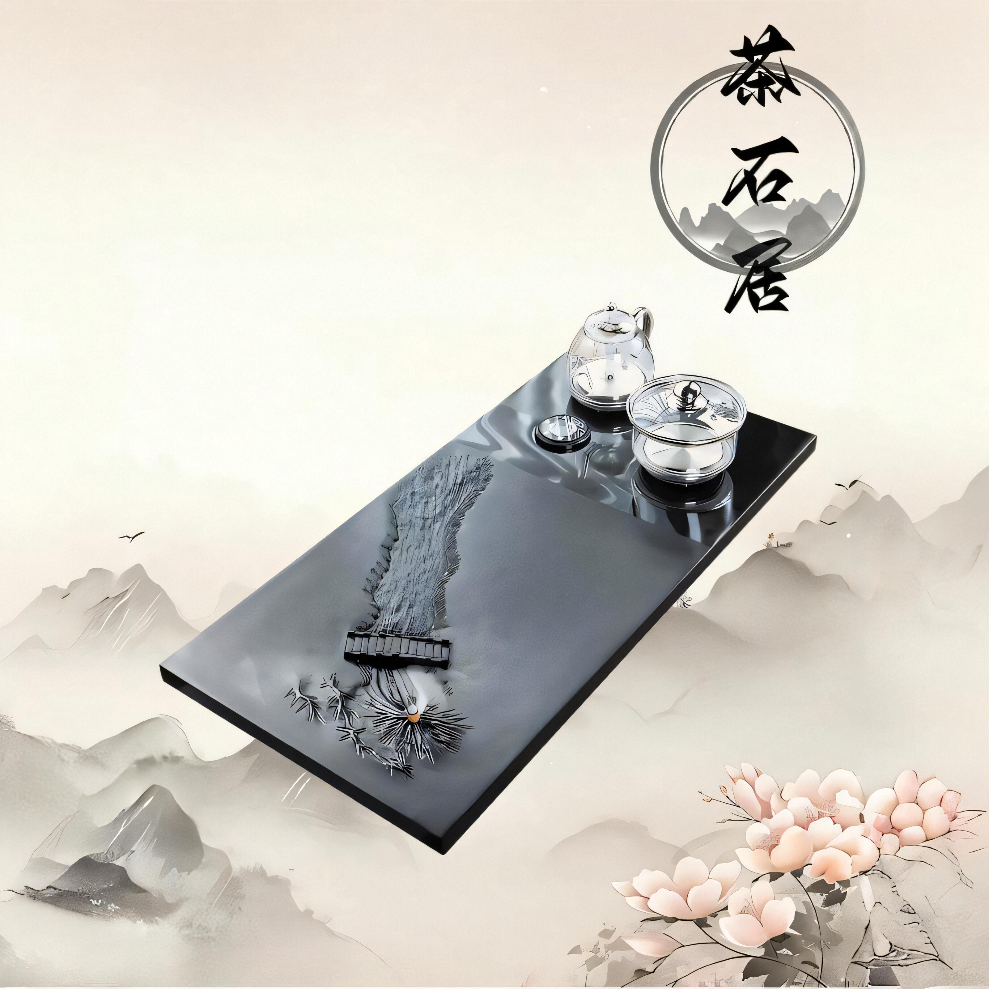 乌金石茶盘套装客厅家用带电热烧水壶一体轻奢现代高端办公室茶台