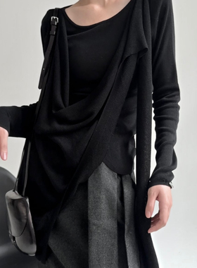 TAI胎。小众独特暗黑设计感荡领毛衣 飘带小细节显瘦针织百搭秋冬