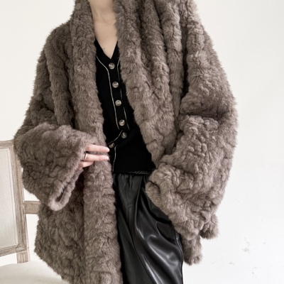 皮毛一体环保皮草外套保暖宽松