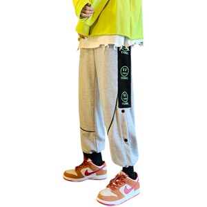 2026秋季新款港风大码笑脸印花拼接排扣卫裤M-5XL-KZ098-P45图片