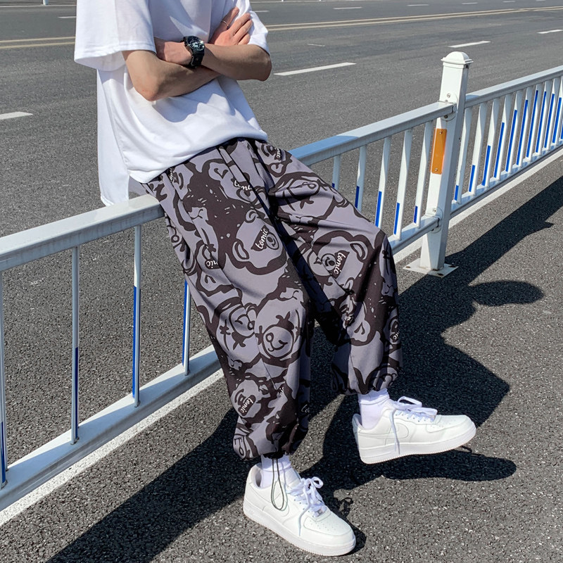 夏季新款港风满印冰丝运动男女休闲裤M-3XL-KZ2116-P35图片