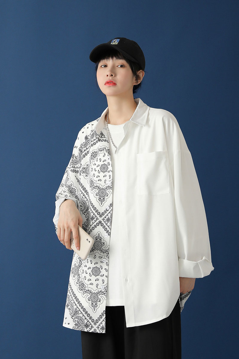 中性风蒙马特设计感清新学院拼色长袖衬衫男女衬衣M-5XLCS002/P40,男装衬衫,星座417-1（原电商B245）