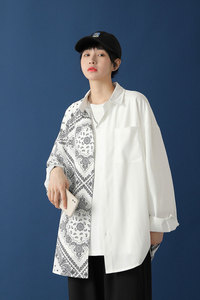 中性风蒙马特设计感清新学院拼色长袖衬衫男女衬衣M-5XLCS002/P40图片