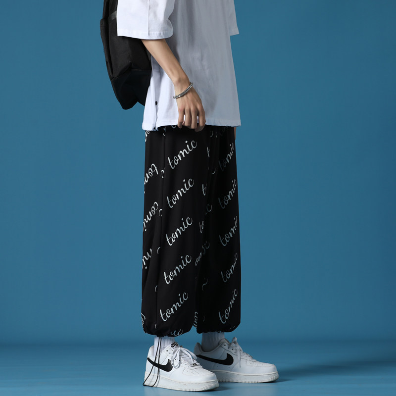 春夏新款l蓝底港风大码字母印花大码冰丝休闲裤M-5XL-KZ2102-P35,男装休闲裤,星座417-1（原电商B245）