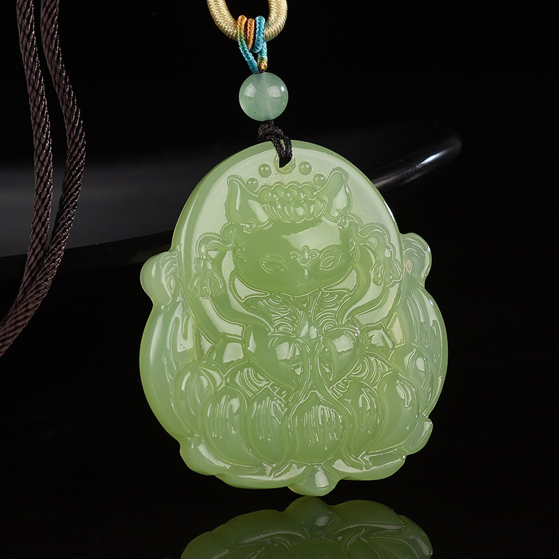 九尾狐新疆玉石吊坠男女款灵狐招桃花平安牌晴水绿狐狸毛衣链挂件,珠宝/钻石/翡翠,颈饰,淘宝优惠券,粉丝福利购,淘宝优惠卷