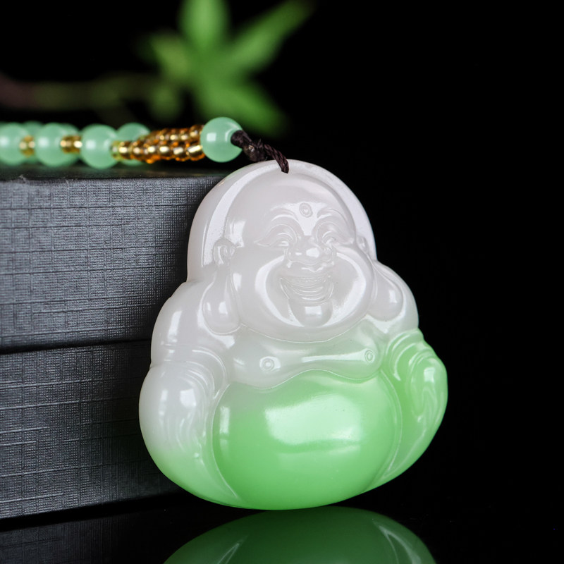 天然新疆和田玉青白玉佛吊坠男女款笑佛弥勒佛大肚佛项链挂坠挂件