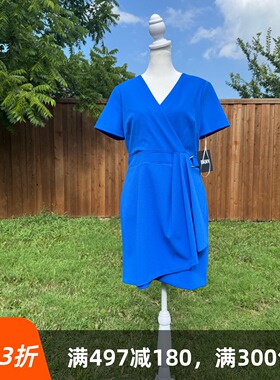 清仓清仓满300包美国直邮DKNY蓝色短袖连衣裙断码