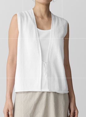 美国直邮199元Eileen Fisher68%有机亚麻32%有机棉针织白色背心