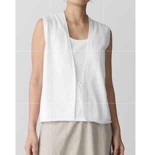 美国直邮Eileen Fisher68%有机亚麻32%有机棉针织白色背心不退换