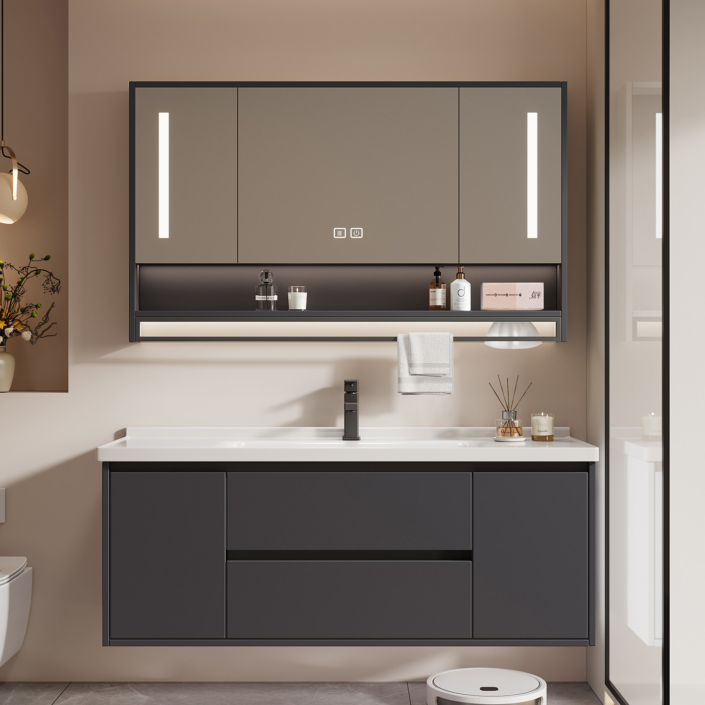 小户型浴室柜陶瓷一体盆40cm宽超窄挂墙式洗脸盆一体洗手盆组合