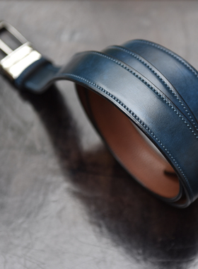 Another 3.5cm 不锈钢皮带扣 意大利博物馆小牛皮 双面腰带 手工