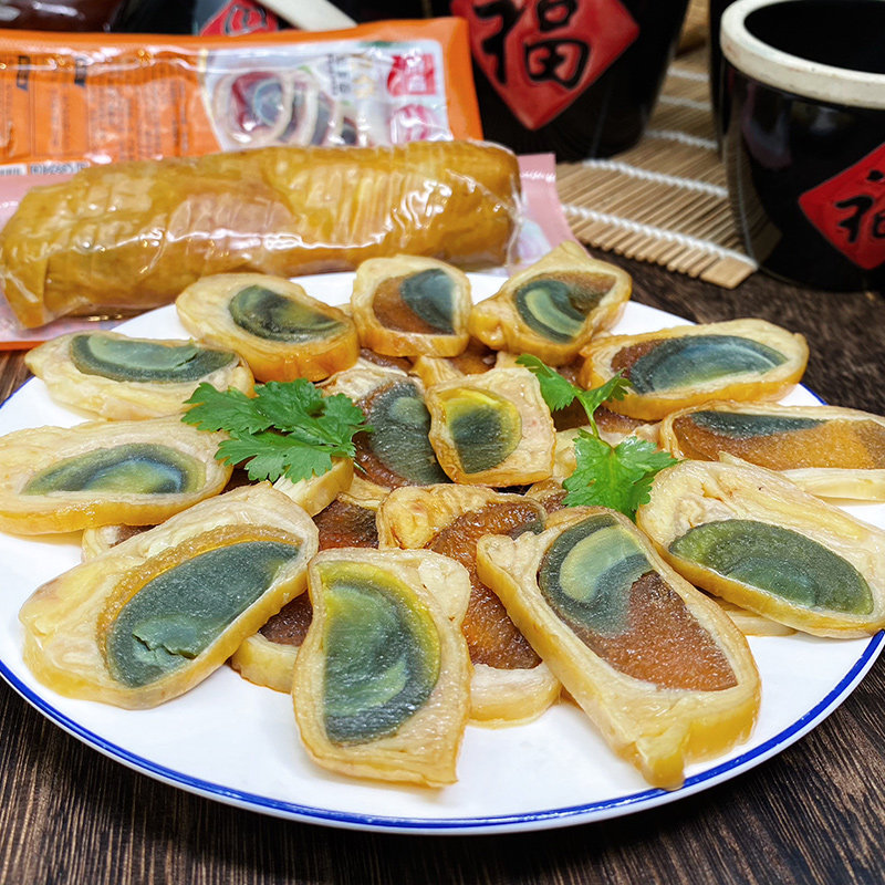 闽南特产鸭皮卷皮蛋卷酒店特色冷盘菜凉菜蛋黄卷鲍鱼卷200g