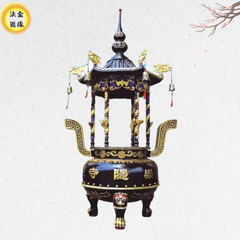 寺庙大香炉仿古圆形带盖铸铁室外