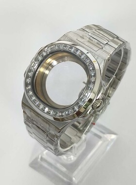 手表配件41mm蓝宝石玻璃带砖钢色表壳+带适装日本NH35/36/4R机芯