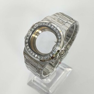 手表配件41mm蓝宝石玻璃带砖钢色表壳+带适装日本NH35/36/4R机芯