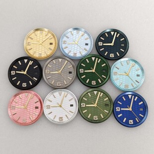 新款金色钉太阳纹单日历表盘 +表针33.8mm 绿夜光适合装NH35机芯