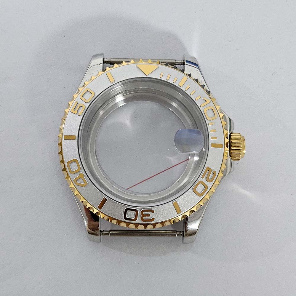 新款间金40mm放大镜蓝宝镜面游艇不锈钢表壳适合 nh35/nh36/机芯