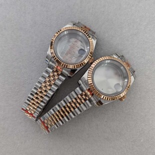 表配件36/39mm 透底 间玫狗牙圈日志表壳+带 适合装NH35/36机芯