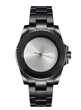 机械手表 PVD黑色40mm精钢壳带蓝宝玻璃3D打印CD纹银色盘配NH35芯