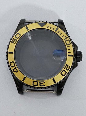 40mm游艇蓝宝放大玻璃不锈钢表壳PVD黑色适装NH35/36机芯手表配件