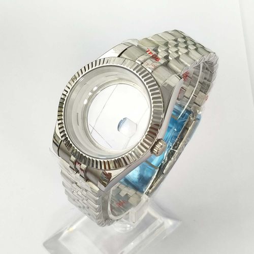 手表配件41mm狗牙圈表壳+带透底蓝宝石镜面放大镜款适装8285机芯