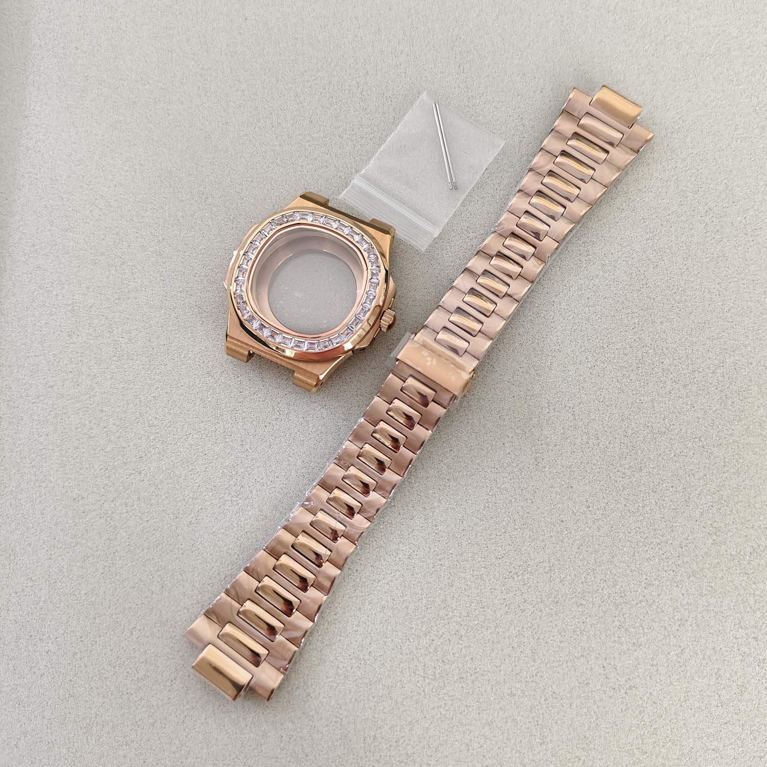 手表配件带砖41mm蓝宝玻璃表壳玫黑钢色适日本NH35/36/4R/7S机芯