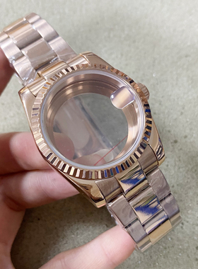 PVD玫色36/39mm蚝式恒动狗牙圈表壳表带蓝宝玻璃适装NH35/36机芯