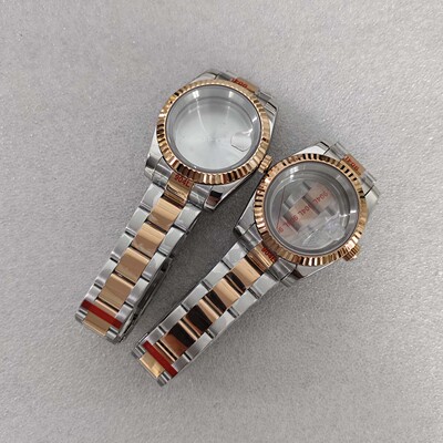 放大镜间玫狗牙圈日志表壳+带36/39mm  适合装NH35/36机芯表配件