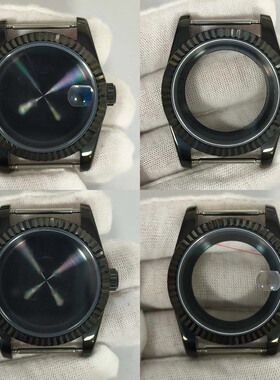 手表配件36/39mm黑色牙圈蓝宝石不锈钢表壳透密底适装NH35/36机芯
