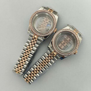 间玫石仔圈36/39mm日志表壳+表带透底 不锈钢表壳适装NH35/36机芯