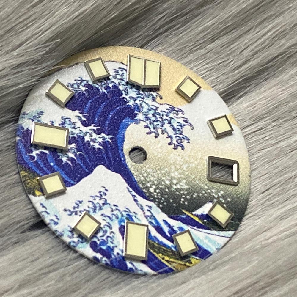 神奈川冲浪方钉表盘全盘夜光改装潜水手表盘适合装NH35机芯