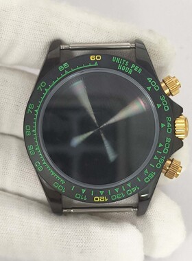VK63手表配件39MM黑间绿金色表壳蓝宝石镜面适合VK63石英机芯