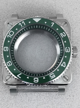 手表配件42MM精钢方形表壳+蓝宝石玻璃+绿色内影 适装NH35/36机芯