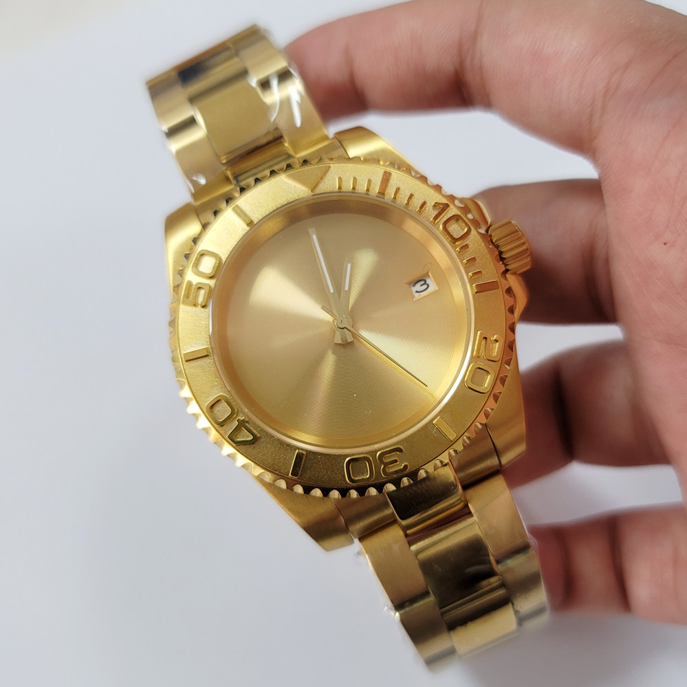 男士机械手表40mm简约金色壳带蓝宝石玻璃无logo搭载日本nh35机芯