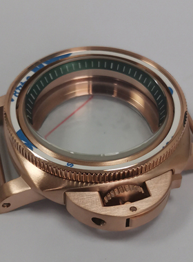 手表配件PVD电镀玫金色42MM精钢表壳圈口+绿色内影 适装NH35/36芯